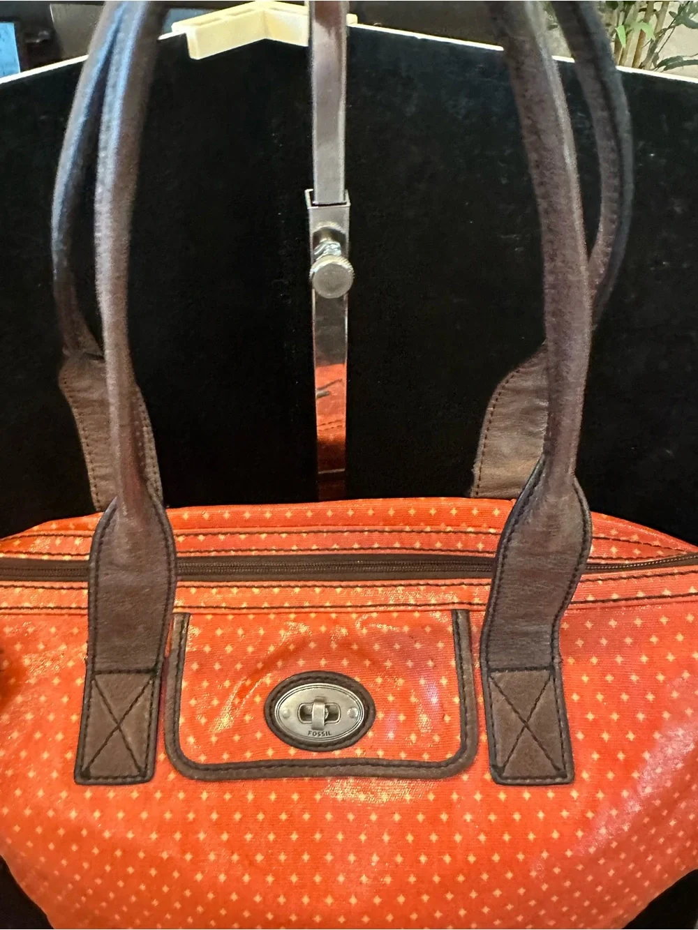 FOSSIL #075 Orange Tote Bag with Brown Handles